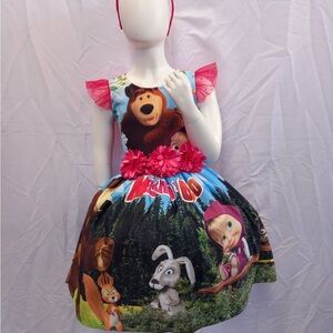 Colorful Cartoon Character Kids Dress